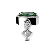 Milgrain Bezel Engagement Ring Setting for Fancy Green Emerald Cut Center with Marquise Stations and Bezel Head in Platinum