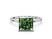 Solitaire Engagement Ring Setting for Fancy Green Princess Cut Center with Straight Thin Band and Prong Head in Platinum
