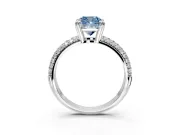 Solitaire Engagement Ring Setting for Fancy Blue Cushion Cut Center with Multi-Row Pave Accents and Basket Head in Sterling Silver