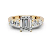5 Stone Engagement Ring Setting for Emerald Cut Center with Equal Close-Set Accents and Prong Head in Yellow Gold
