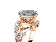 Solitaire Engagement Ring Setting for Emerald Cut Center with Pave Bypass Twist Band and Prong Head in Rose Gold