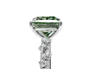 Cluster Engagement Ring Setting for Fancy Green Princess Cut Center with Round Cut Accent Band and Prong Head in Platinum