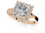 Starburst Halo Engagement Ring Setting for Cushion Cut Center with Flat Cathedral Band and Prong Head in Rose Gold