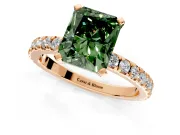 Solitaire Engagement Ring Setting for Fancy Green Radiant Cut Center with Fine Pave Band and Claw Prong Head in Rose Gold