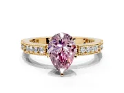 Solitaire Engagement Ring Setting for Fancy Pink Pear-Shaped Center with Milgrain-Edged Pave Band and Prong Head in Yellow Gold