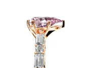 Baguette Engagement Ring Setting for Fancy Pink Pear-Shaped Center with Alternating Bar-Set Band and Prong Head in Rose Gold