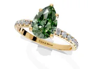 Solitaire Engagement Ring Setting for Fancy Green Pear-Shaped Center with Micro Pave Band and Prong Head in Yellow Gold