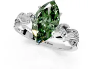 Leaf Engagement Ring Setting for Fancy Green Marquise Center with Milgrain Accent Band and Prong Head in Sterling Silver