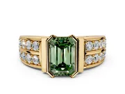Bezel Engagement Ring Setting for Fancy Green Emerald Cut Center with Wide Channel-Set Band and Bezel Head in Yellow Gold