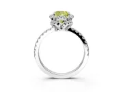 Halo Engagement Ring Setting for Fancy Yellow Cushion Cut Center with Openwork Halo, Pave Band and Prong Head in Sterling Silver