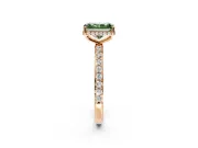Hidden Halo Engagement Ring Setting for Fancy Green Radiant Cut Center with Pave Band and Prong Head in Rose Gold