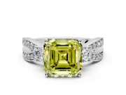 3 Stone Engagement Ring Setting for Fancy Yellow Asscher Cut Center with Pave Twist Band and Prong Head in Sterling Silver
