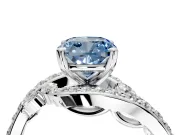 Solitaire Engagement Ring Setting for Fancy Blue Cushion Cut Center with Pave Bypass Twist Band and Prong Head in Platinum