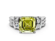 Solitaire Engagement Ring Setting for Fancy Yellow Asscher Cut Center with Grooved Bar Accent Band and Prong Head in Platinum