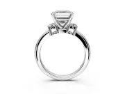 3 Stone Engagement Ring Setting for Asscher Cut Center with Wide Plain Band and Prong Head in White Gold