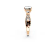 3 Stone Engagement Ring Setting for Princess Cut Center with Pave Split Shank and Prong Head in Rose Gold