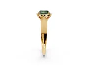 Halo Engagement Ring Setting for Fancy Green Cushion Cut Center with Knife Ridge Cathedral Band and Prong Head in Yellow Gold