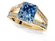 Split Shank Engagement Ring Setting for Fancy Blue Radiant Cut Center with Pave Split Shank and Prong Head in Yellow Gold