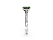 Side Accent Engagement Ring Setting for Fancy Green Emerald Cut Center with Accent Shoulders and Prong Head in White Gold