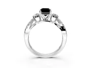 3 Stone Engagement Ring Setting for Fancy Black Emerald Cut Center with Pave Split Shank and Prong Head in Sterling Silver