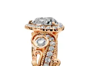 Milgrain Halo Engagement Ring Setting for Heart-Shaped Center with Shoulder Bezels and Prong Head in Rose Gold