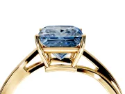 Solitaire Engagement Ring Setting for Fancy Blue Princess Cut Center with Plain Bypass Twist Band and Prong Head in Yellow Gold