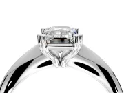 Solitaire Engagement Ring Setting for Emerald Cut Center with Reverse Tapered Band and Prong Head in Platinum