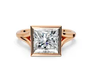 Solitaire Engagement Ring Setting for Princess Cut Center with V Split Shank and Bezel Head in Rose Gold