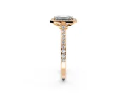 Halo Engagement Ring Setting for Emerald Cut Center with Pave Accents, Heart Basket and Prong Head in Rose Gold
