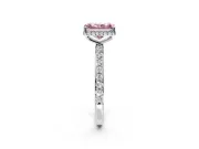 Hidden Halo Engagement Ring Setting for Fancy Pink Radiant Cut Center with Pave Band and Prong Head in White Gold