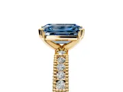 Solitaire Engagement Ring Setting for Fancy Blue Emerald Cut Center with Milgrain-Edged Pave Band and Prong Head in Yellow Gold