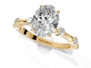 Solitaire Engagement Ring Setting for Oval Center with Bezel Station Band and Prong Head in Yellow Gold