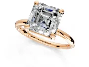 Low-Set Solitaire Engagement Ring Setting for Asscher Cut Center with Thin Plain Band and Prong Head in Rose Gold