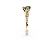 3 Stone Engagement Ring Setting for Fancy Green Heart-Shaped Center with Crossover Basket, Pave Band and Prong Head in Yellow Gold