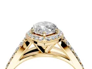Halo Engagement Ring Setting for Marquise Center with Narrow Pave Split Shank and Prong Head in Yellow Gold