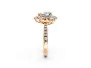 Floral Halo Engagement Ring Setting for Heart-Shaped Center with Pave Accents and Prong Head in Rose Gold