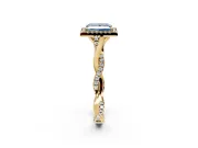 Halo Engagement Ring Setting for Fancy Blue Princess Cut Center with Twist Band and Prong Head in Yellow Gold