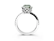 Halo Engagement Ring Setting for Fancy Green Asscher Cut Center with Openwork Halo, Pave Band and Prong Head in Sterling Silver