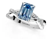 Crossover Engagement Ring Setting for Fancy Blue Emerald Cut Center with Pave and Plain Strands and Prong Head in Sterling Silver