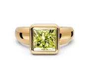 Solitaire Engagement Ring Setting for Fancy Yellow Princess Cut Center with Wide Band and Bezel Head in Yellow Gold