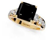Solitaire Engagement Ring Setting for Fancy Black Asscher Cut Center with Graduated Shared Prongs and Prong Head in Yellow Gold