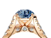 Solitaire Engagement Ring Setting for Fancy Blue Round Cut Center with Pave Cathedral Shoulders and Prong Head in Rose Gold