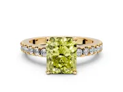 Solitaire Engagement Ring Setting for Fancy Yellow Radiant Cut Center with Single Row Accent Band and Prong Head in Yellow Gold