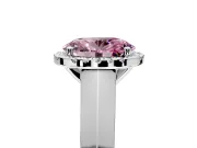 Halo Engagement Ring Setting for Fancy Pink Oval Center with Knife Ridge Cathedral Band and Prong Head in Sterling Silver