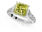 Solitaire Engagement Ring Setting for Fancy Yellow Princess Cut Center with Pave Cathedral Shoulders and Prong Head in Sterling Silver