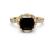 Floral Halo Engagement Ring Setting for Fancy Black Asscher Cut Center with Pave Band and Prong Head in Yellow Gold