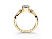 Solitaire Engagement Ring Setting for Emerald Cut Center with Grooved Bar Accent Band and Prong Head in Yellow Gold
