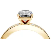 Solitaire Engagement Ring Setting for Emerald Cut Center with Channel Baguette Band and Prong Head in Yellow Gold