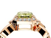 Halo Engagement Ring Setting for Fancy Yellow Radiant Cut Center with Floral Band and Prong Head in Rose Gold