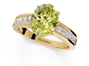 Solitaire Engagement Ring Setting for Fancy Yellow Oval Center with Princess Cut Channel Band and Prong Head in Yellow Gold